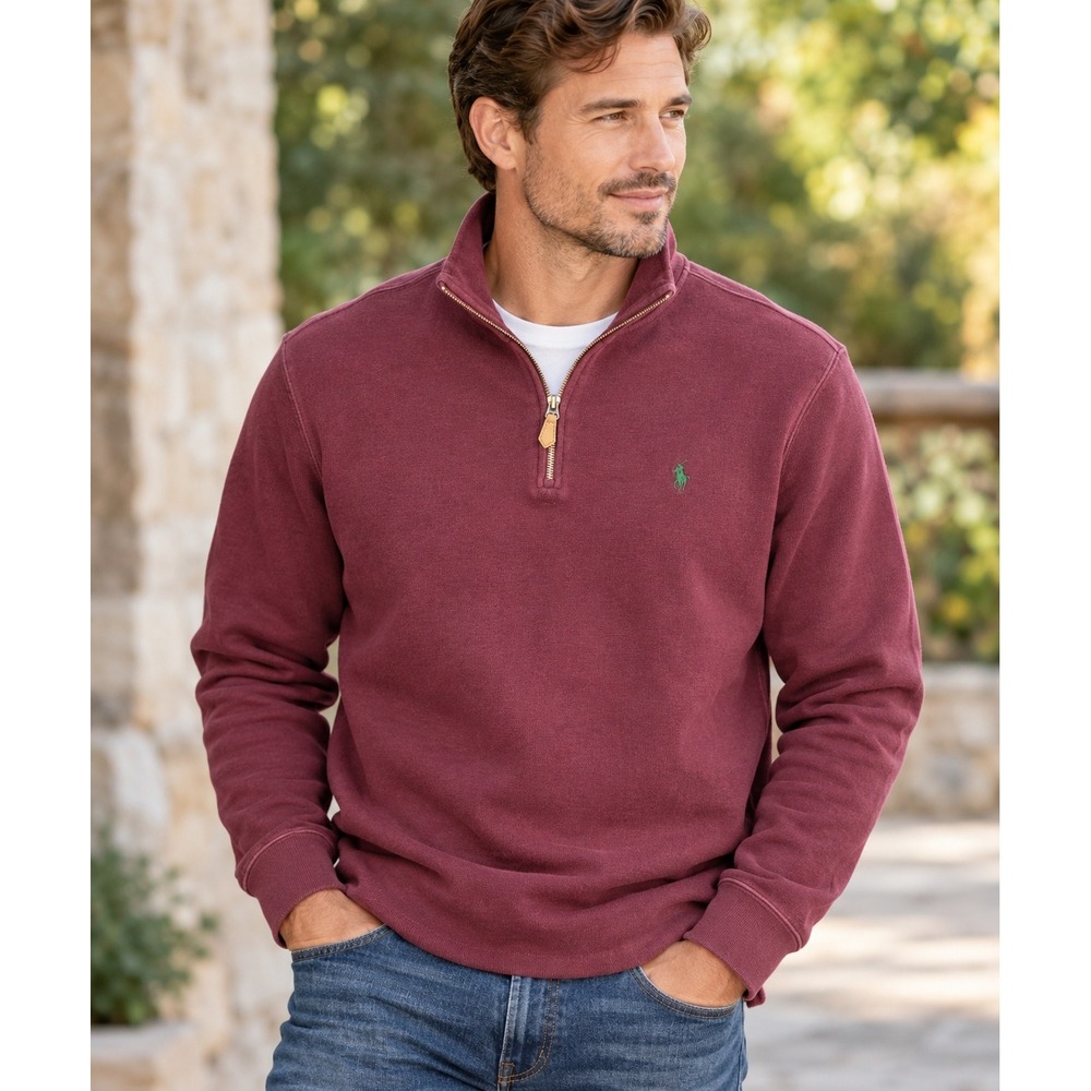 Polo Ralph Lauren Quarter Zip Pullover Burgundy Mens XXL Cotton Sweater Classic